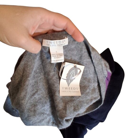 Tweeds nwt sweater womens L gray argyle 2 ply pullover 100% cashmere 3/4 sleeve - Picture 3 of 4